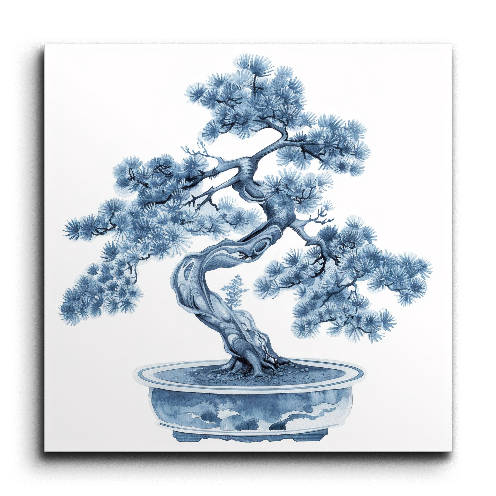 絵画 bonsai2 Exquisite Blue Bonsai Tree Tile Mural - Transform Your Space
