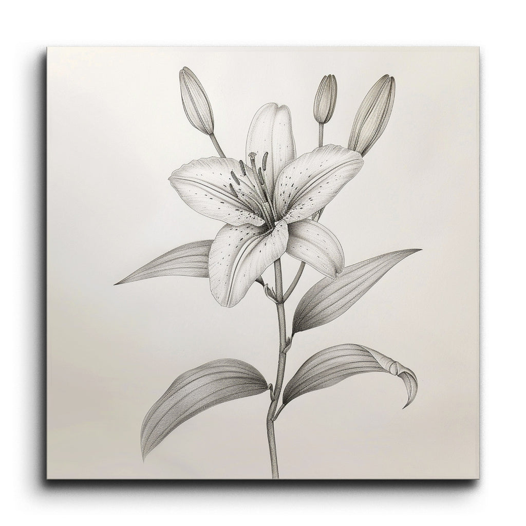lily flower pencil drawing Elegant Lily Tile Mural: Detailed Pencil Drawing Art